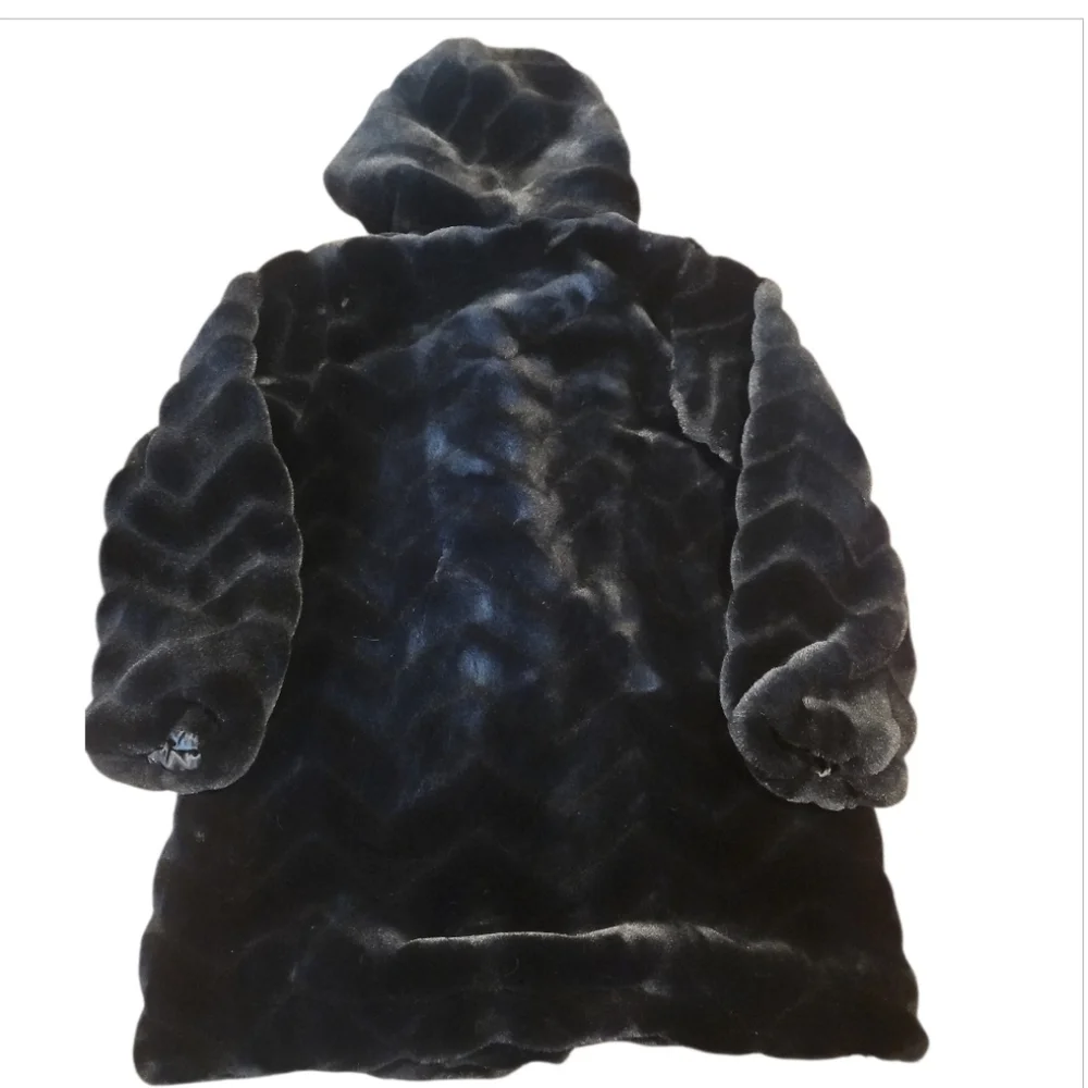 Gallery Hooded Black Faux Fur Jacket Sz L - Picture 9 of 16